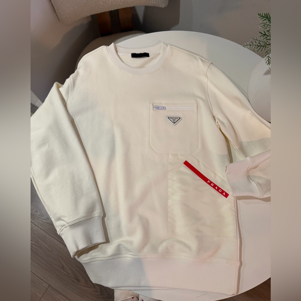 Prada Men's Off-White Crewneck Sweater